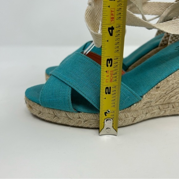 Pinaz Made in Spain Turquoise Blue & White Lace Up Espadrille Wedges Size 38 - Picture 7 of 15